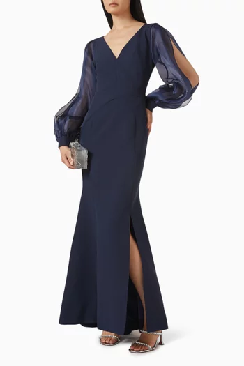 فستان بفتحة رقبة عميقة كادي وأورجانزا