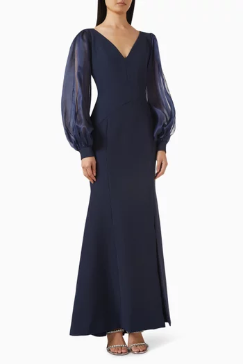 فستان بفتحة رقبة عميقة كادي وأورجانزا