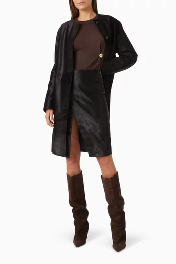 تنورة ميرا بتصميم غير متماثل جلد يشبه شعر الحصان