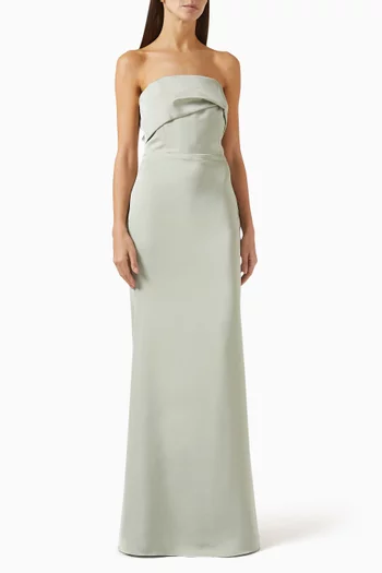 فستان جوفي طويل بتصميم باندو بعقدة ستان