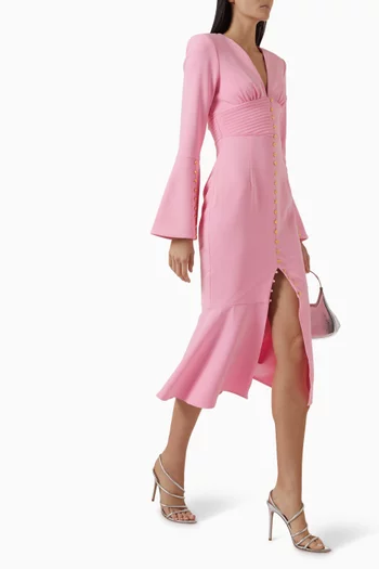 Salma Fluted-sleeve Midi Dress in Crepe