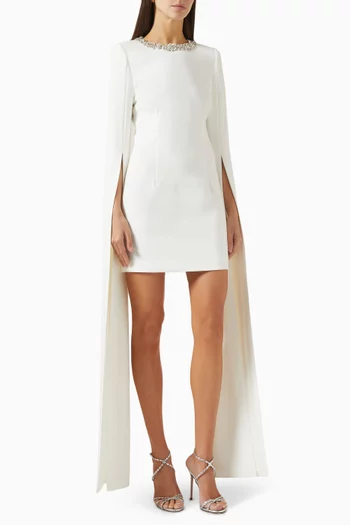 Tilly Cape-sleeve Mini Dress in Crepe