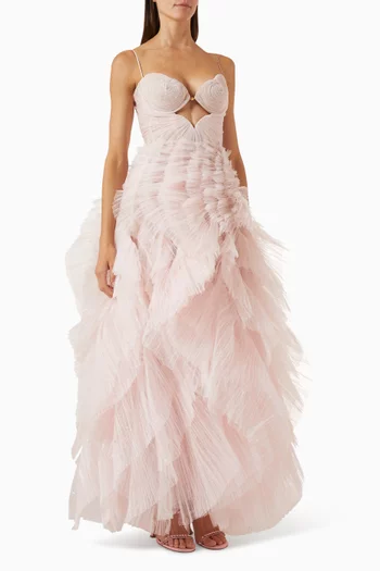 Sureya Layered Ruffle Gown in Tulle
