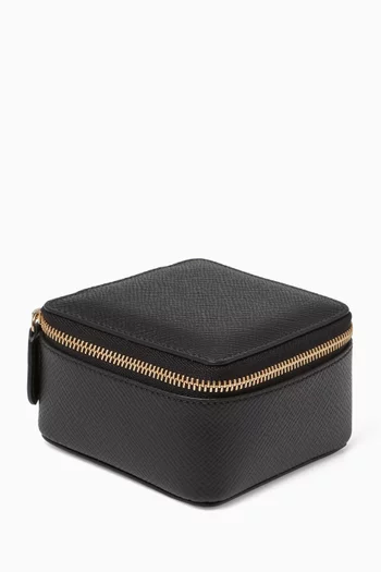 حقيبة مجوهرات متوسطة بتصميم مربع جلد باناما