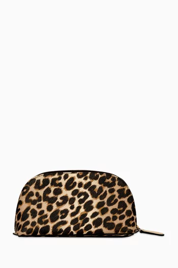 حقيبة مستحضرات تجميل جلد بنقشة جلد الفهد