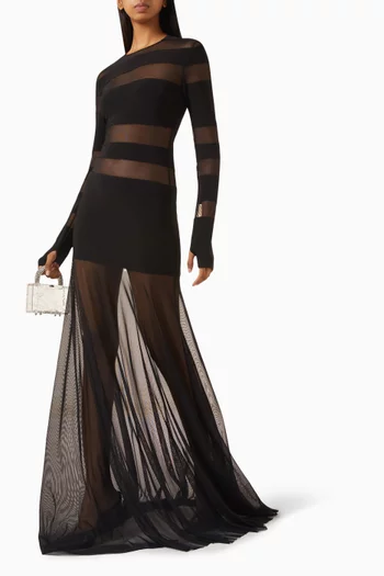 Spliced Flared Gown in Mesh