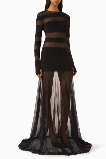 Spliced Flared Gown in Mesh
