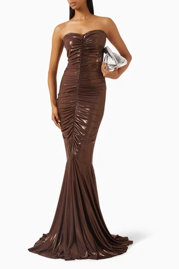 Strapless Shirred Fishtail Gown