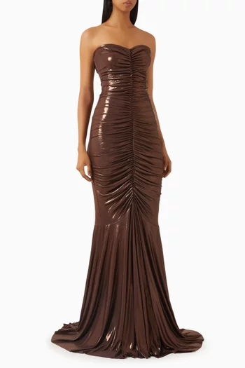 Strapless Shirred Fishtail Gown