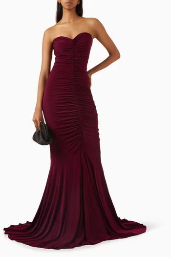 Strapless Shirred Fishtail Gown