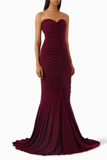 Strapless Shirred Fishtail Gown