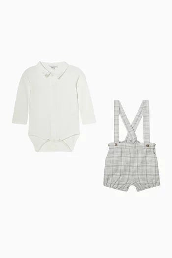 Checked Romper & Shirt Set