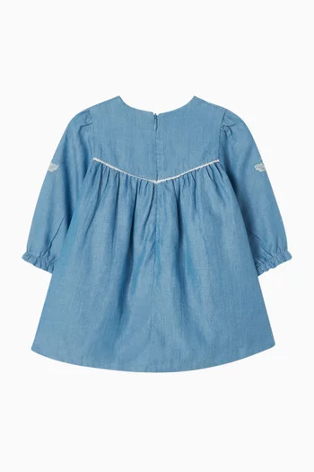 Floral Embroidered Flared Dress in Denim