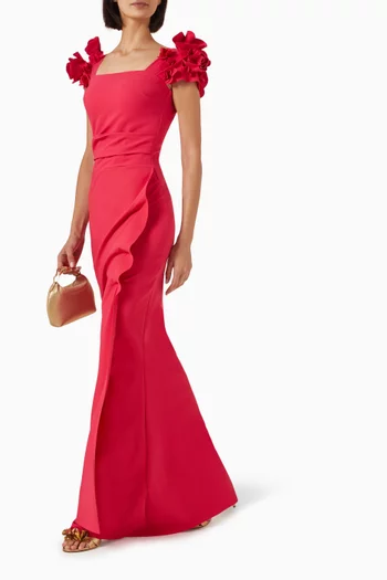 Floral-sleeve Maxi Dress in Jersey
