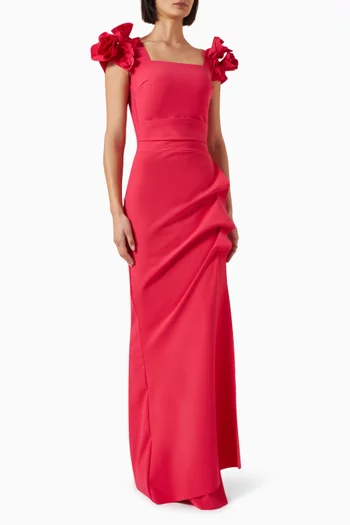 Floral-sleeve Maxi Dress in Jersey