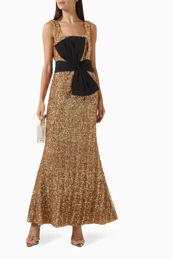 Velvet Bow Sequin-embellished Maxi Dress