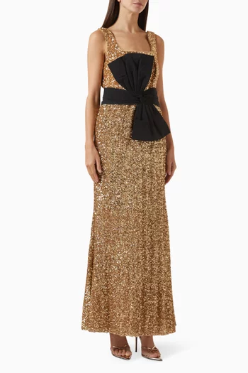 Velvet Bow Sequin-embellished Maxi Dress