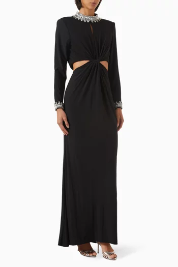 Embellished Neck Cut-out Gown in Jersey