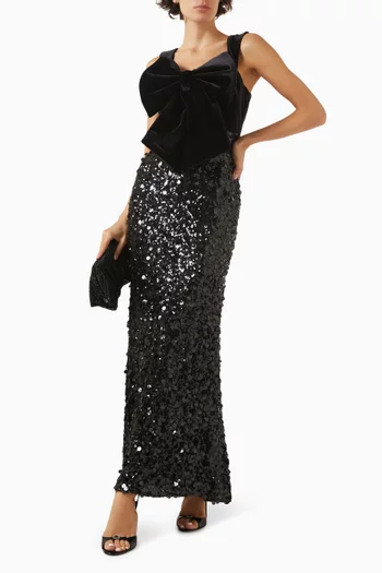 Sequin-embellished Column Gown in Velvet