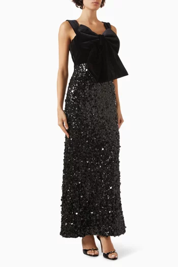 Sequin-embellished Column Gown in Velvet