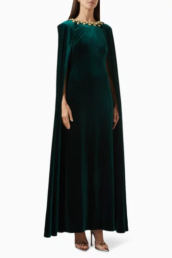 Embellished Cape Gown in Velvet