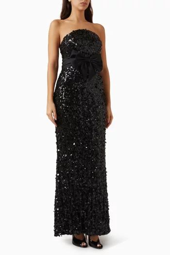 Sequin-embellished Bow Strapless Gown