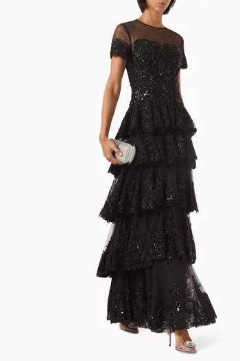 Embellished Tiered Gown