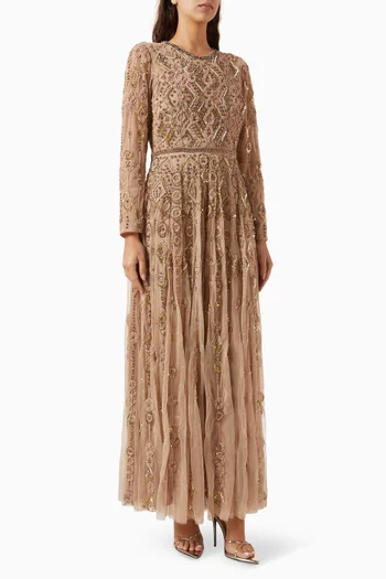 Embellished Gown in Mesh