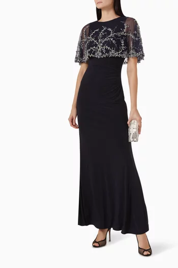 Beaded Shawl Gown in Jersey