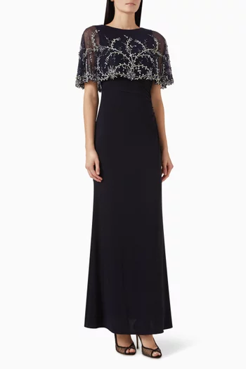 Beaded Shawl Gown in Jersey
