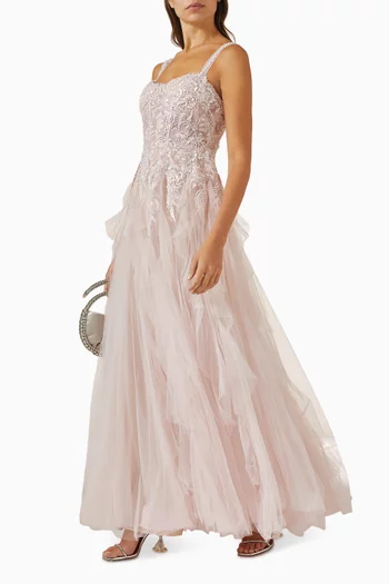 Bustier Ruffle Gown in Tulle