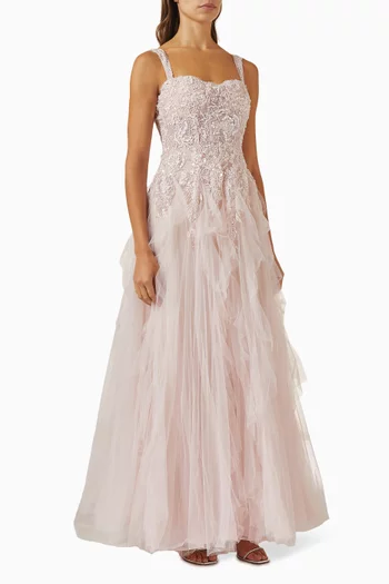 Bustier Ruffle Gown in Tulle