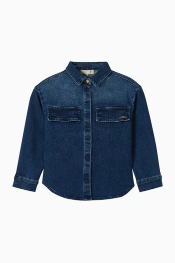 قميص بصف أزرار مبطن بالزغب دينم