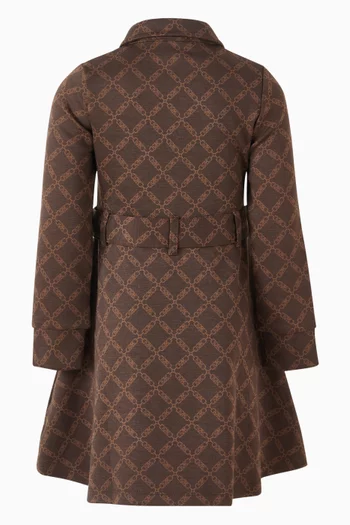 فستان بحزام ونقشة شعار الماركة