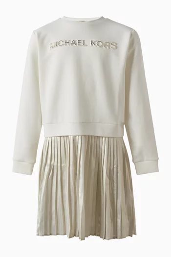 Metallic Pleated Sweatshirt Dress