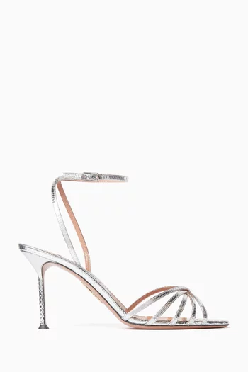 Tell Me 85 Sandals in Snake-embossed Metallic Leather
