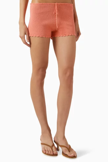 Scallop Crochet Tie Shorts in Cotton-blend