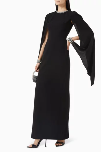 فستان سهرة بكاب وتطريزات كريب