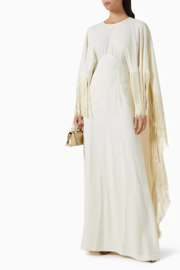 1975 Fringe Dress in Crepe-cady