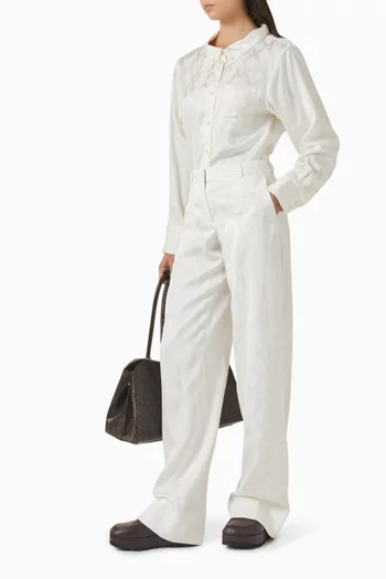 Snake-print Straight-leg Pants in Satin