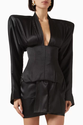 Shirt Belted Mini Dress in Crepe Silk