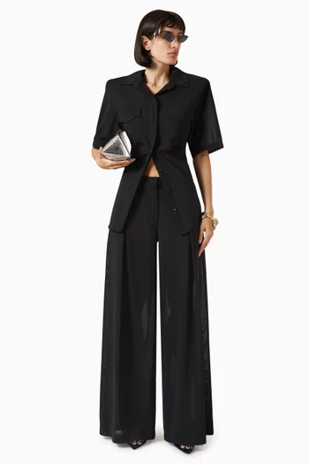 قميص بقصة فضفاضة تول مطاطي متين