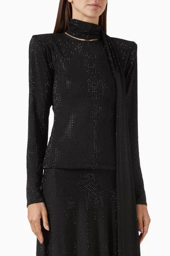 بلوزة بشال على الرقبة وتطريزات مثبتة حراريًا جيرسيه