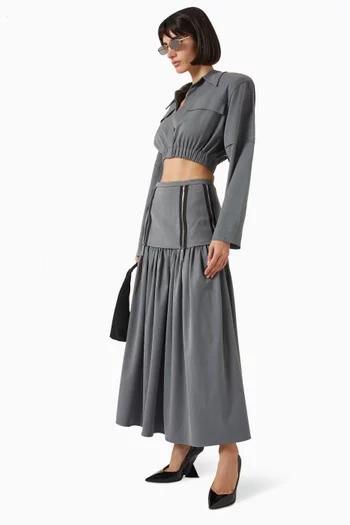 Zippers Midi Skirt in Suit Wool