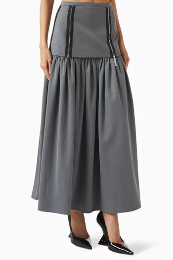 Zippers Midi Skirt in Suit Wool
