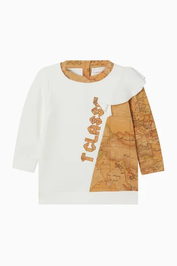Map-print Ruffled Sweatshirt Dress in Cotton-fleece