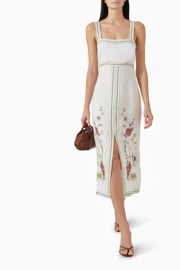 Wild Flowers Printed Shirt Maxi Dress in Linen