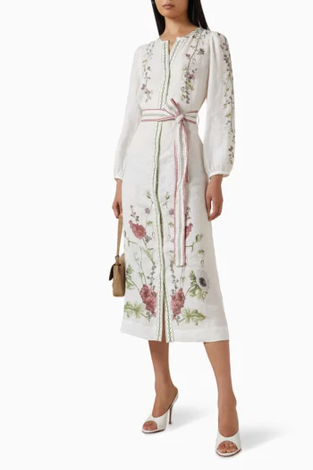 Wild Flowers Printed Maxi Dress in Linen