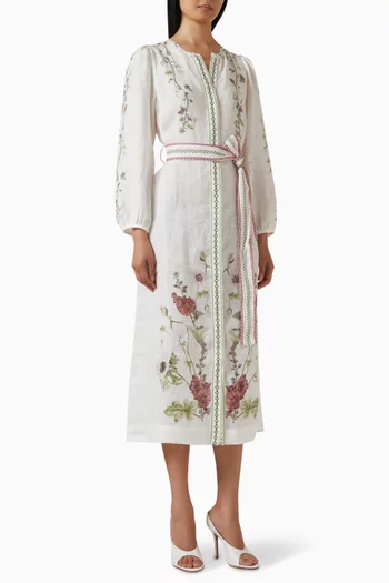 Wild Flowers Printed Maxi Dress in Linen