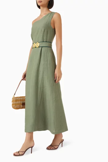 Ino One-shoulder Buckled Maxi Dress in Linen